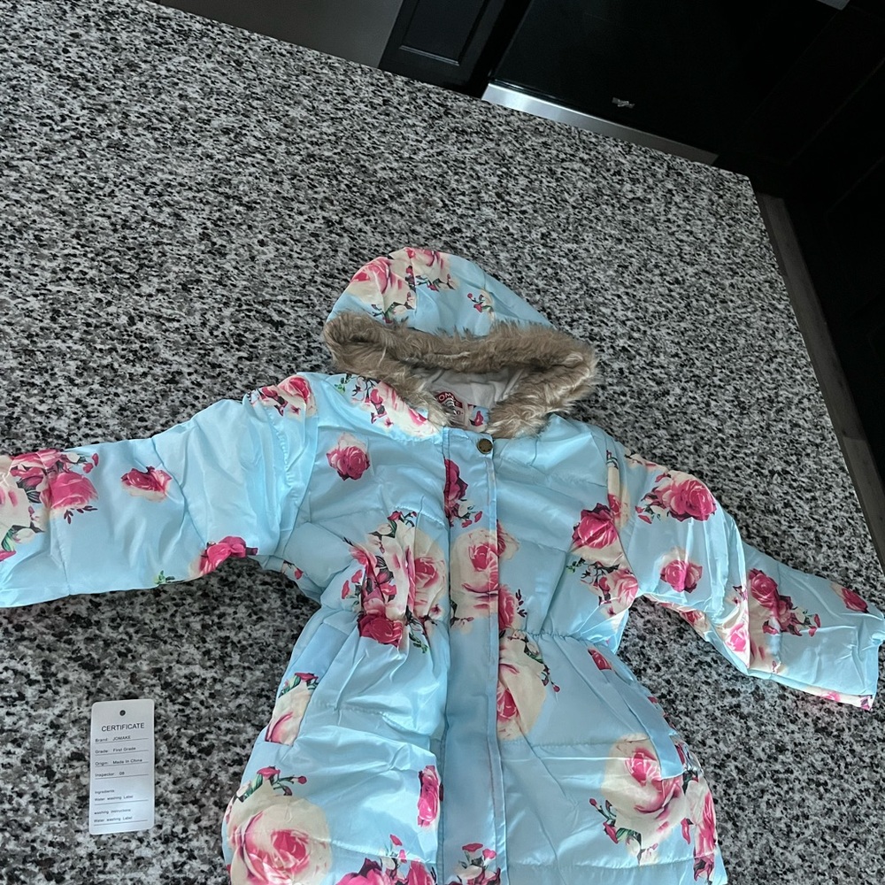 Toddler Girls Floral Hooded Winter Puffer Coat